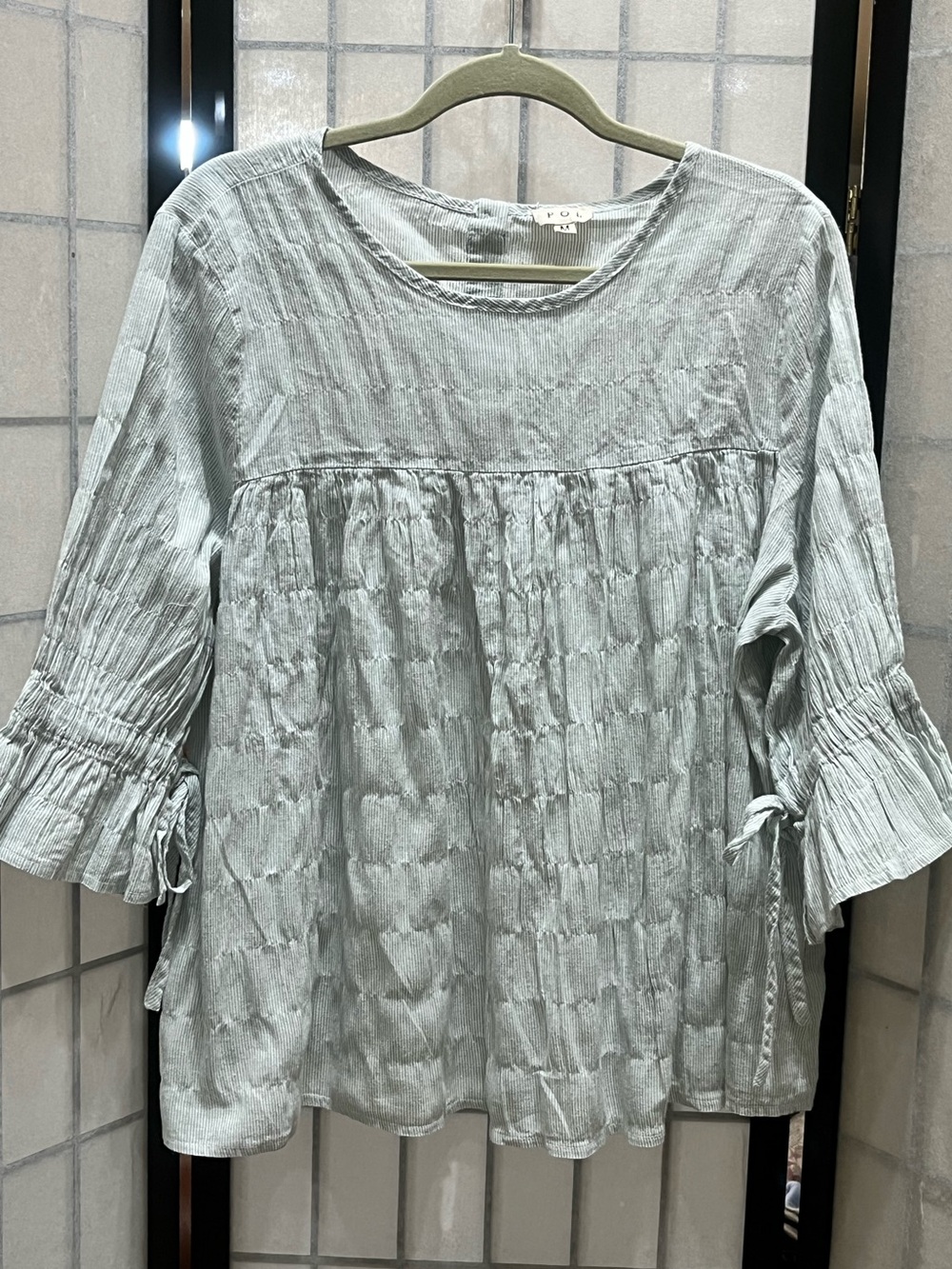 P O L Light Sage Peasant Blouse - Women's BOHEMIAN Top SIZE M